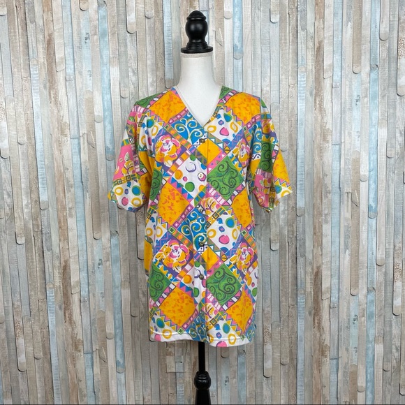 Vintage 80s 90s 20W Center Aisle Plus Size Printed Button Down Shirt Top Shacket - Picture 2 of 7